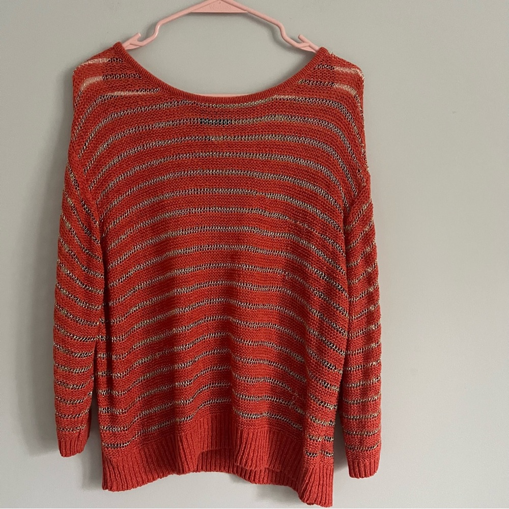 Lark Lane Fall Orange and Gold Sheer Knit Lightweight Sweater